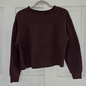 Vintage Cropped Crewneck Sweatshirt – Cutoff Hem Maroon Burgundy Athleisure (S)